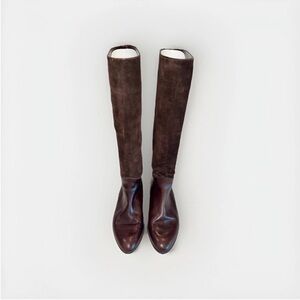 Urbino Brown Knee-High Leather & Suede Italian Ladies Boots - Size 39